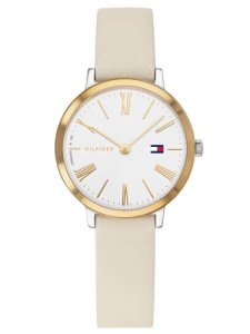 Tommy Hilfiger Project Z Stainless Steel Two Tone White Dial Beige Leather Strap Watch 1782051
