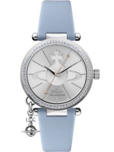 Vivienne Westwood Ladies Orb Pastelle Silver Dial Pale Blue Leather Strap Watch VV006BLBL