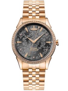 Vivienne Westwood Ladies Wallace Rose Gold Plated Black Jacquard Dial Bracelet Watch VV208RSRS