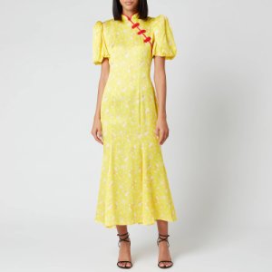 De La Vali Women's Bluebell Printed Satin Midi Dress - Yellow Rose - UK 8