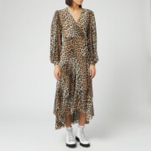 Ganni Women's Printed Mesh Wrap Dress - Leopard - EU 34/UK 6