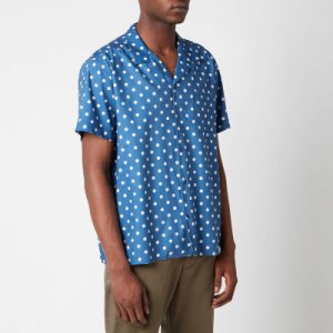YMC Men's Malick Dot Short Sleeve Shirt - Blue/Ecru - S