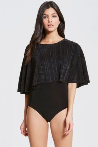 Girls on Film Black Pleated Slinky Bodysuit size: 6 UK, colour: Black