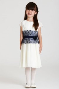 Little MisDress White and Navy Lace Dress size: 5-6 Yrs, colour: Cream