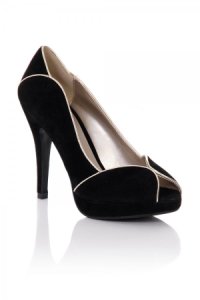 Little Mistress Footwear Black Peep Toe Contrast Trim Heels size: Foot