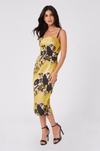Little Mistress Robin Yellow Floral Jacquard Midi Bodycon Dress size: