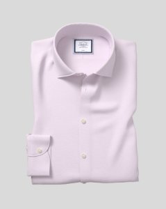 Business Casual Collar Non-Iron Cotton Linen Oxford Formal Shirt - Lilac Single Cuff Size 15.5/33 by Charles Tyrwhitt