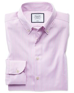 Business Casual Non-Iron Button-Down Stripe Cotton Formal Shirt - Pink Single Cuff Size 16/33 by Charles Tyrwhitt