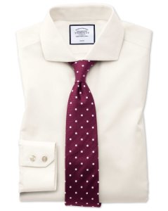 Extra Slim Fit Cream Non-Iron Poplin Cutaway Collar Cotton Formal Shirt Single Cuff Size 16.5/35 by Charles Tyrwhitt