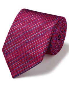 Red Dash Geometric Luxury English Silk Tie Size OSFA by Charles Tyrwhitt