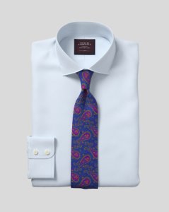 Semi-Cutaway Collar Luxury Twill Egyptian Cotton Formal Shirt - Light Blue Double Cuff Size 14.5/33 by Charles Tyrwhitt
