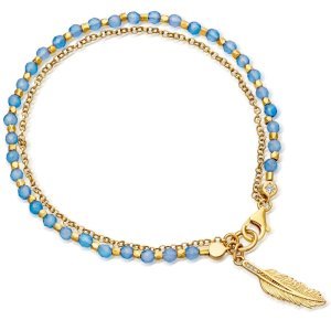 Blue Agate Feather Biography Bracelet - Yellow Gold (Vermeil)