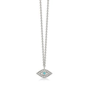 Mini Evil Eye Biography Pendant Necklace - Silver