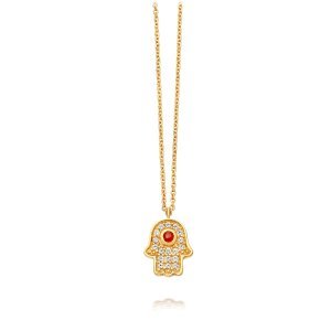 Mini Hamsa Biography Pendant Necklace - Yellow Gold (Vermeil)