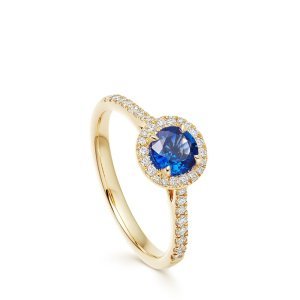 Sapphire & Diamond Halo Ring - Yellow Gold (Solid)