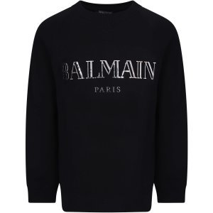 Balmain Black Girl Sweatshirt With Silver Logo
