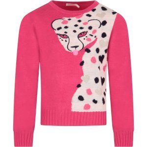 Billieblush Fuchsia Girl Sweater With Cheetah