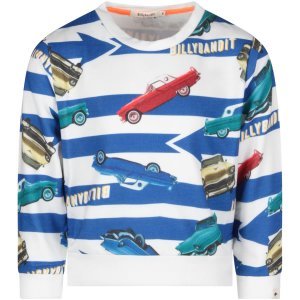 Billybandit White And Azure Boy Sweatshirt With Colorful Cars