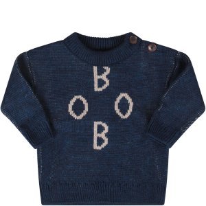 Bobo Choses Blue Baby Boy Sweater With Logo