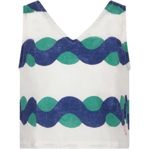 Bobo Choses White Girl Top With Gren And Blue Prints