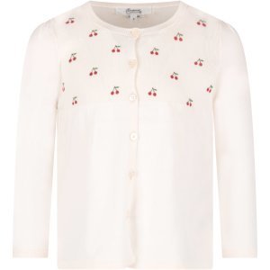 Bonpoint Pink Girl Cardigan With Red Cherries
