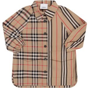 Burberry Biege Babygirl Dress With Iconic Check And Stripe