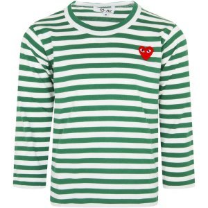Comme des Garçons Play White And Green Striped T-shirt With Heart
