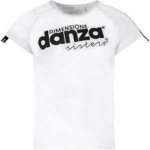 Dimensione Danza White Girl T-shirt With Black Logo And Stripes