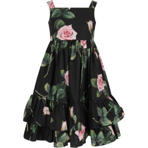 Dolce & Gabbana Black Girl Dress With Iconic Roses