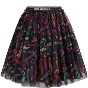 Dolce & Gabbana Black Girl Skirt With Colorful Pencils