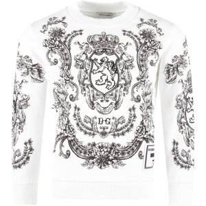 Dolce & Gabbana White Boy Sweatshirt With Black Lion And Logo
