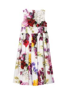 Dolce & Gabbana White Cotton Floral Print Dress