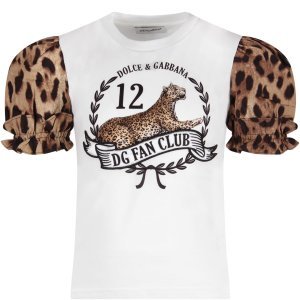 Dolce & Gabbana White Girl T-shirt With Iconic Leopard