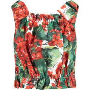 Dolce & Gabbana White Girl Top With Red Geranimus