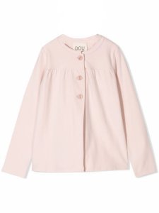 Douuod Pink Stretch Cotton Round Neck Relaxed-fit Cardigan