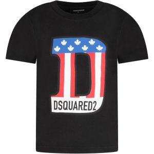Dsquared2 Black Kids T-shirt With Black Logo And Maxi D