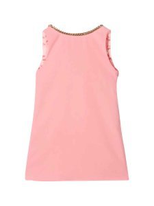 Elisabetta Franchi La Mia Bambina Pink Flared Dress With Silver Chain