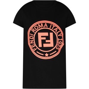 Fendi Black Girl T-shirt With Neon Pink Logo