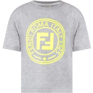 Fendi Grey Boy T-shirt With Neon Yellow Double Ff