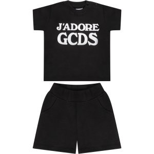 GCDS Mini Black Babygirl Suit With White Logo