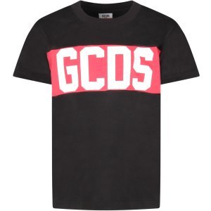 GCDS Mini Black Boy T-shirt With White Logo