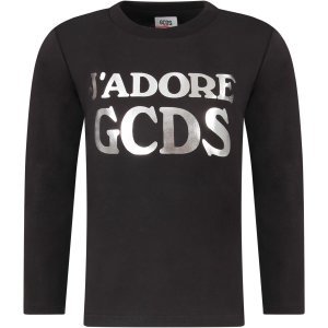 GCDS Mini Black Girl T-shirt With Silver Logo