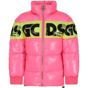 GCDS Mini Neon Fuchsia Jacket For Girl With Logos