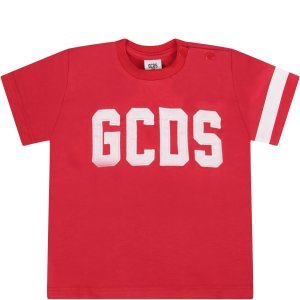 GCDS Mini Red Babykids T-shirt With Logo