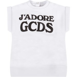 GCDS Mini White Babygirl Dress With Logo