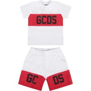 GCDS Mini White Babykids Suit With Black Logo