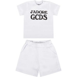 GCDS Mini White Babykids Suit With Black Writing