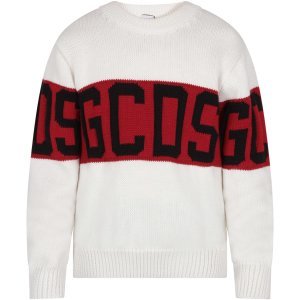GCDS Mini White Kids Sweater With Black Logo