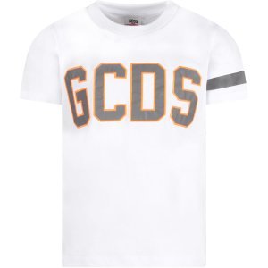 GCDS Mini White Kids T-shirt With Reflective Logo