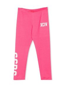 GCDS Pink Cotton Blend Logo Print Leggings